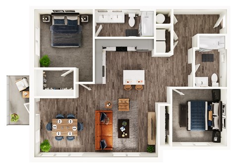 Floor plan for 2 beds, 2 baths, 1144 sqft